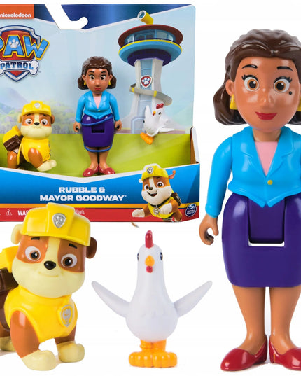 PAW Patrol 3 figūrėlės: Rubble, merė Goodway ir Chickaletta