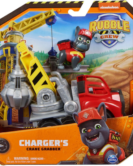 PAW Patrol Charger statybinė transporto priemonė su griebtuvu ir figūrėle Rubble & Crew