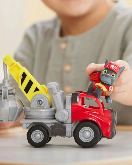 PAW Patrol Charger statybinė transporto priemonė su griebtuvu ir figūrėle Rubble & Crew