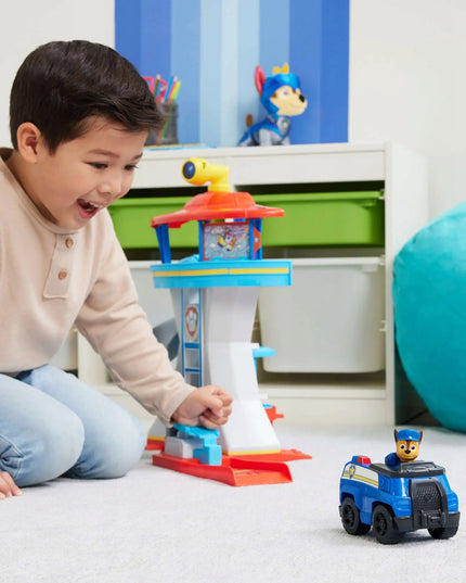 PAW PATROL didelė stebėjimo bazė su čiuožykla + Chase figūrėlė ir policijos automobilis