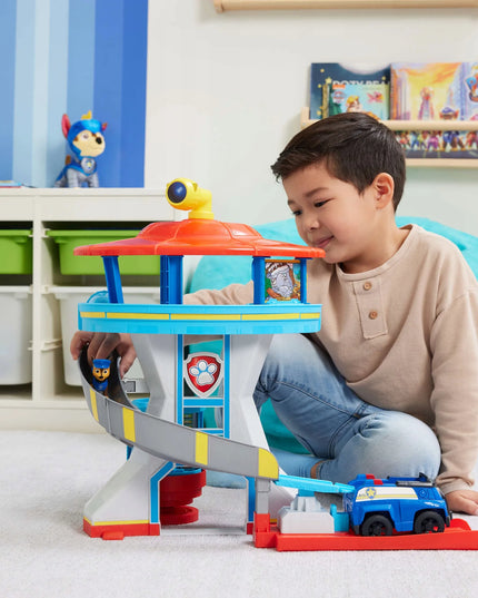 PAW PATROL didelė stebėjimo bazė su čiuožykla + Chase figūrėlė ir policijos automobilis