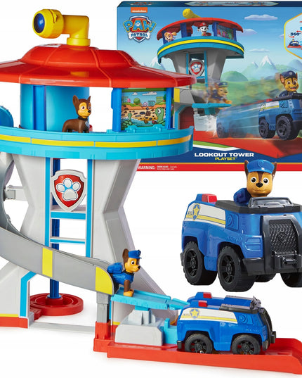 PAW PATROL didelė stebėjimo bazė su čiuožykla + Chase figūrėlė ir policijos automobilis