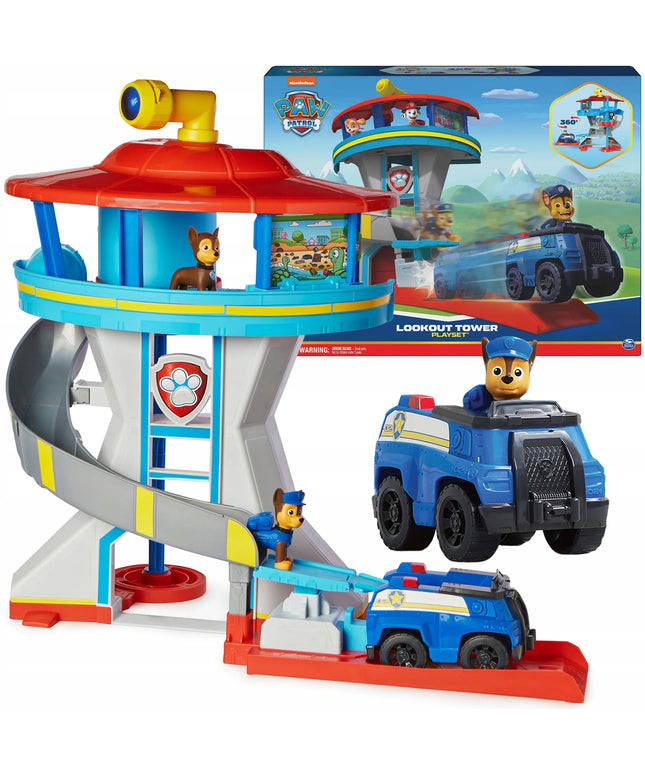 PAW PATROL didelė stebėjimo bazė su čiuožykla + Chase figūrėlė ir policijos automobilis