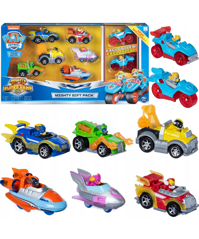 PAW PATROL MIGHTY PUPS 8 metalinių transporto priemonių rinkinys TRUE METAL