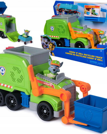 PAW Patrol Rocky šiukšliavežė – Deluxe gelbėjimo transporto priemonė su figūrėle ir priedais