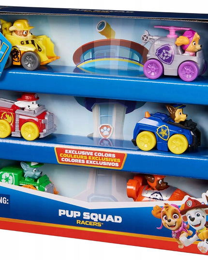 Paw Patrol 6 šaunių transporto priemonių rinkinys Pup Squad Racers Chase Marshall Skye