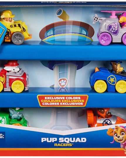 Paw Patrol 6 šaunių transporto priemonių rinkinys Pup Squad Racers Chase Marshall Skye