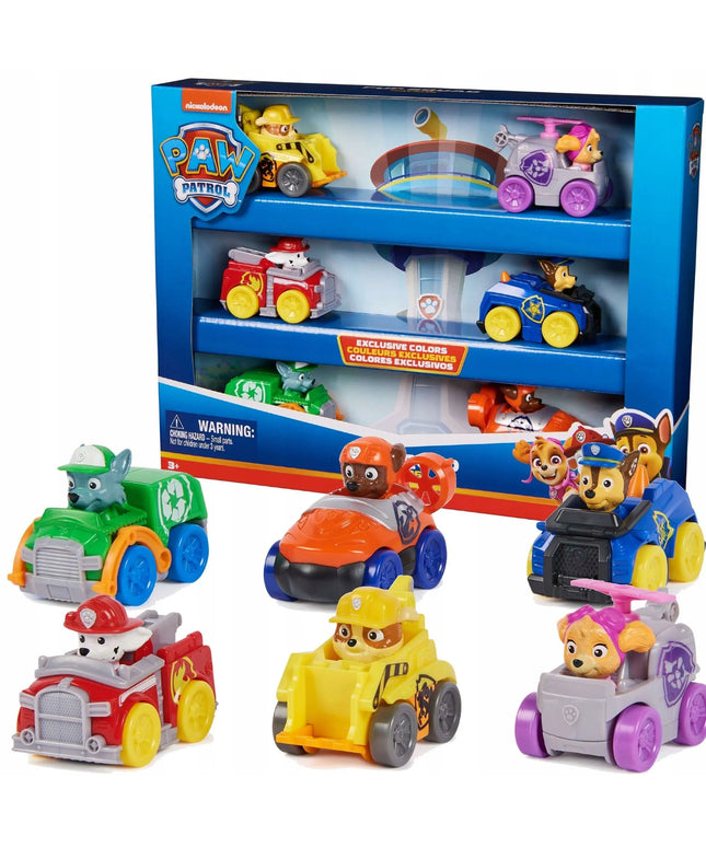 Paw Patrol 6 šaunių transporto priemonių rinkinys Pup Squad Racers Chase Marshall Skye