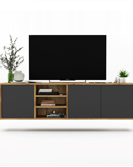 Pakabinama TV spintelė-staliukas, Wotan ąžuolas – matinis grafitas, 150cm x 39cm x 35cm