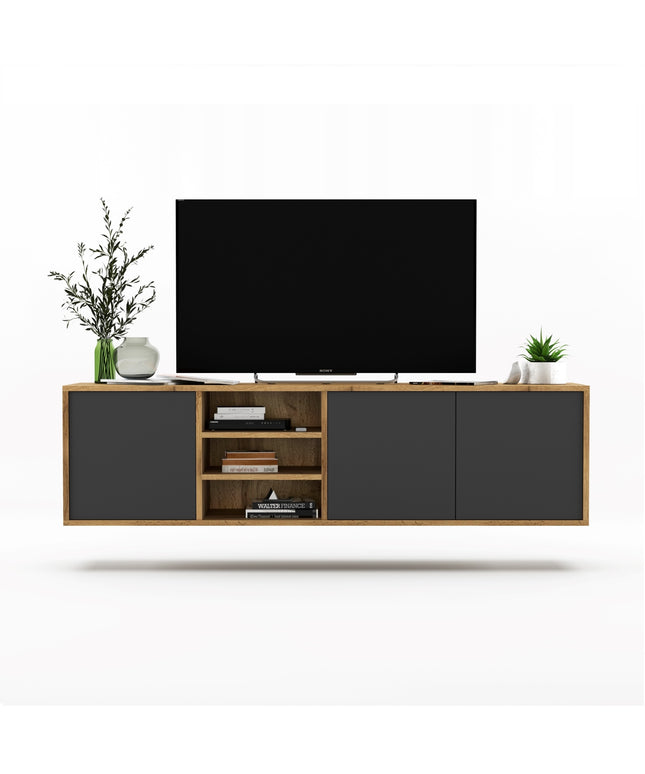 Pakabinama TV spintelė-staliukas, Wotan ąžuolas – matinis grafitas, 150cm x 39cm x 35cm