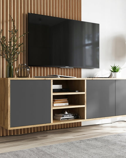 Pakabinama TV spintelė-staliukas, Wotan ąžuolas – matinis grafitas, 150cm x 39cm x 35cm