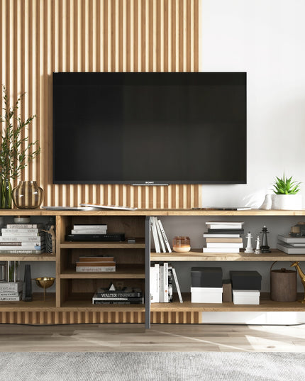 Pakabinama TV spintelė-staliukas, Wotan ąžuolas – matinis grafitas, 150cm x 39cm x 35cm