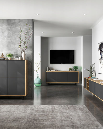 Pakabinama TV spintelė-staliukas, Wotan ąžuolas – matinis grafitas, 150cm x 39cm x 35cm