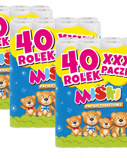Tualetinis popierius MIŚKI 3 sluoksnių, stiprus, didelė pakuotė XXXL - 120 ritinėlių