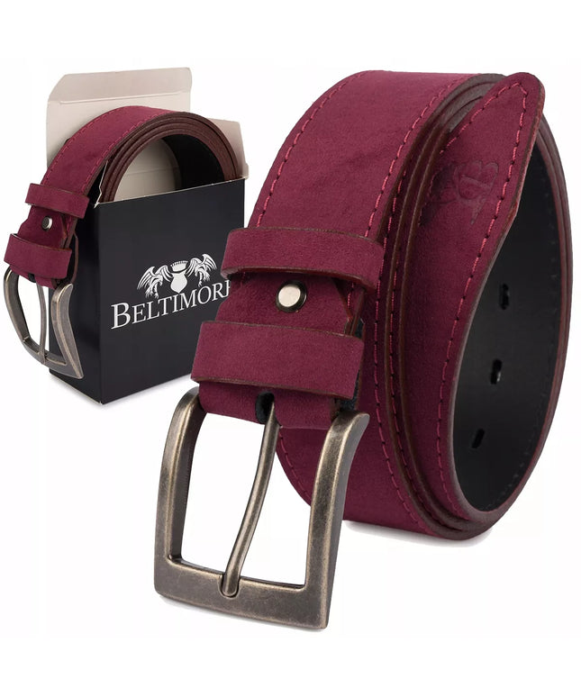 Vyriškas platus diržas Beltimore iš natūralios zomšos 4cm bordo premium