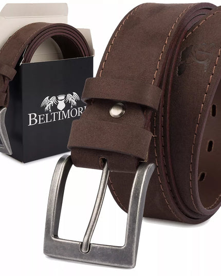 Vyriškas odinis diržas Beltimore, 4 cm pločio, rudas, premium klasės