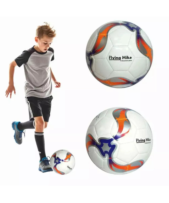 Futbolo kamuolys Flying Mike 5 dydžio, treniruotėms, aikštelei, baltas