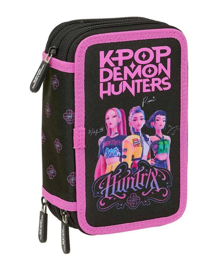 Trijų skyrių penalas su mokyklinėmis priemonėmis SAFTA K-POP Demon Hunters, juodas