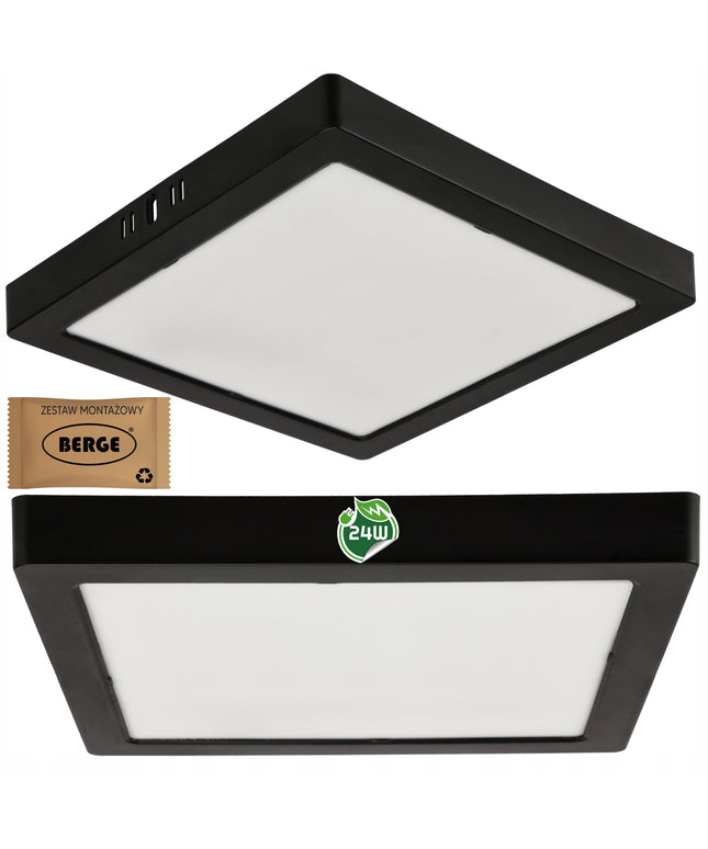 LED lubos šviestuvas, paviršinis montavimas 24W 2640lm 4000K juodas kvadratinis