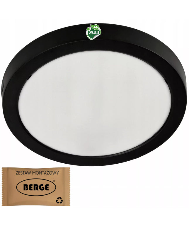 Plafoninis LED šviestuvas, paviršinis, 24W, 2640lm, 4000K, neutralus, juodas, apvalus