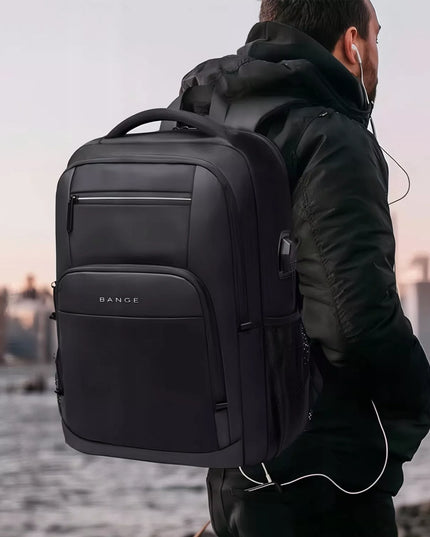BANGE kuprinė nešiojamam kompiuteriui 15.6 colių, miesto, jaunimo, su USB, juoda, kelioninė, didelė