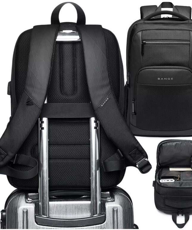 BANGE kuprinė nešiojamam kompiuteriui 15.6 colių, miesto, jaunimo, su USB, juoda, kelioninė, didelė