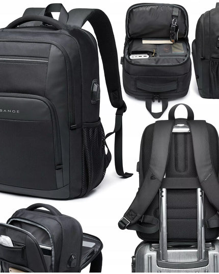 BANGE kuprinė nešiojamam kompiuteriui 15.6 colių, miesto, jaunimo, su USB, juoda, kelioninė, didelė