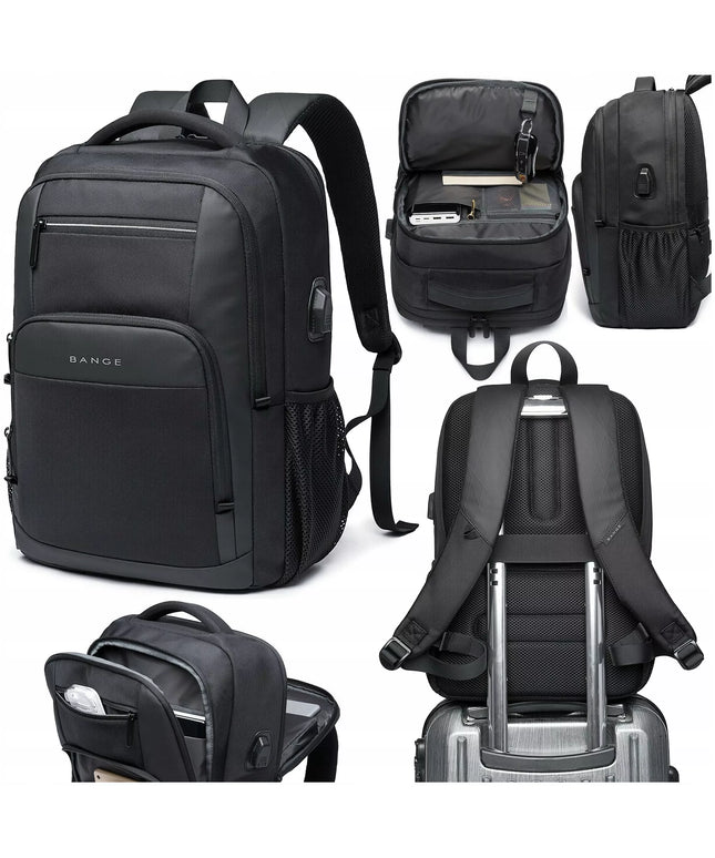 BANGE kuprinė nešiojamam kompiuteriui 15.6 colių, miesto, jaunimo, su USB, juoda, kelioninė, didelė