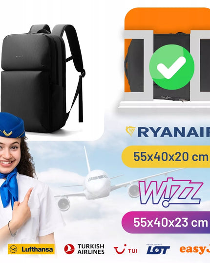 Nešiojamojo kompiuterio kuprinė Bange 46x30x20 tinkama orlaivio salonui Wizzair rankiniam bagažui FORPLANE