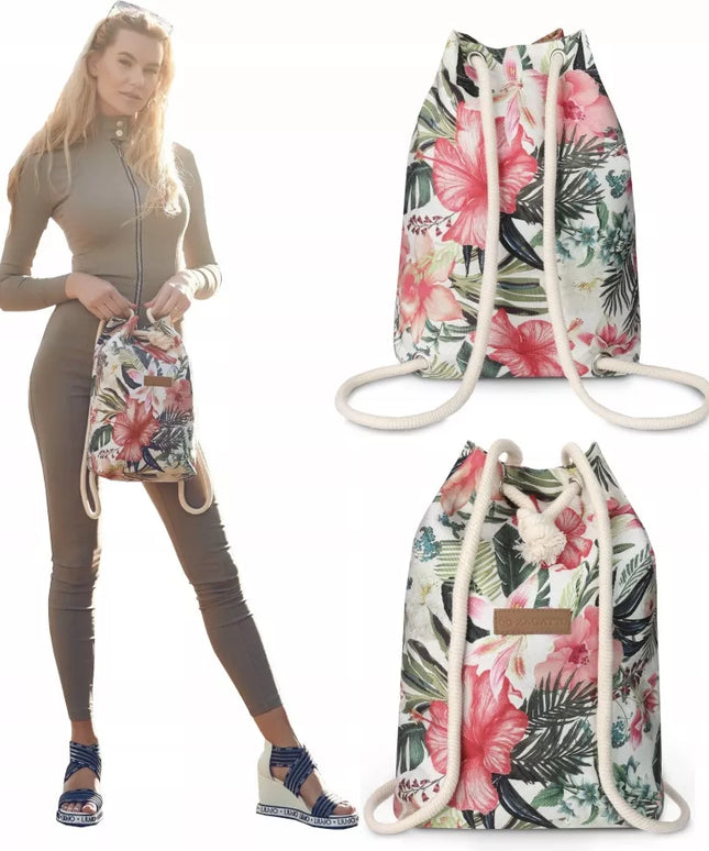 Zagatto moteriška miesto kuprinė su gėlių raštu, kuprinė-maišas, talpi rankinė