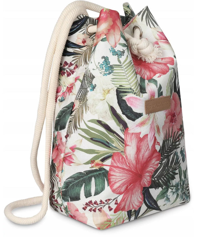 Zagatto moteriška miesto kuprinė su gėlių raštu, kuprinė-maišas, talpi rankinė