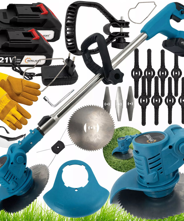 Sunlight akumuliatorinė žoliapjovė 21V 1000W teleskopinė, 2 akumuliatorių pilnas komplektas