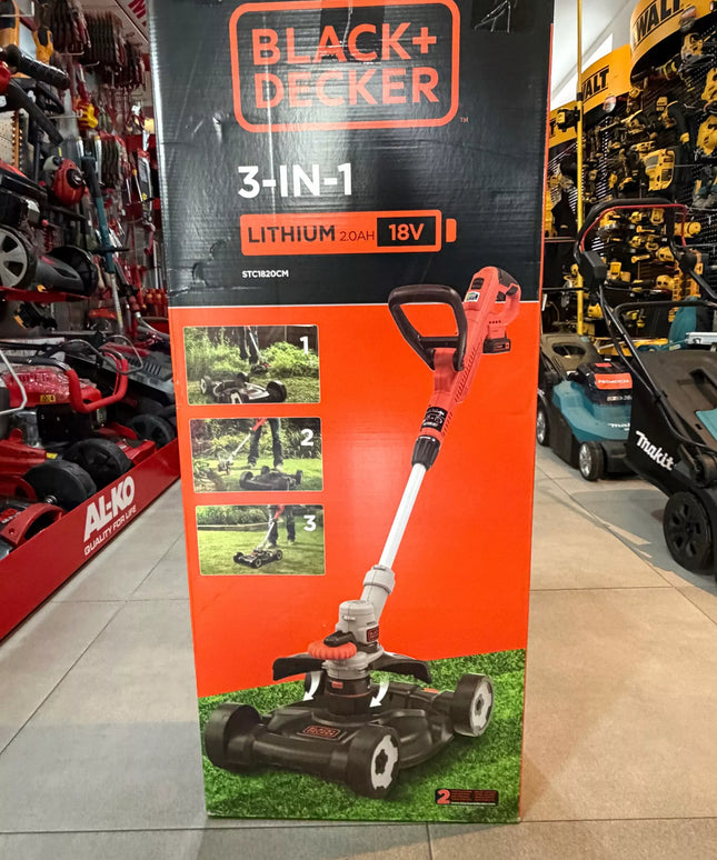 Akumuliatorinė žoliapjovė ir kraštų pjoviklis 3-viename Black+Decker STC1820CM