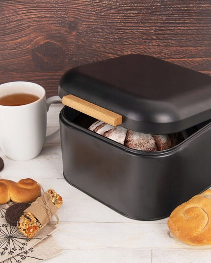 Mažas juodas metalinis virtuvinis duonkrepšis duonai ir bandelėms