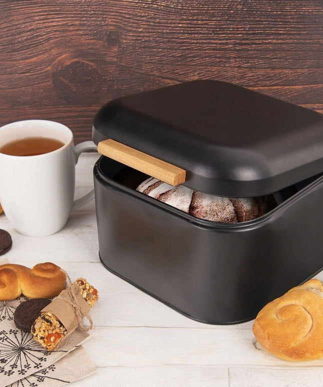 Mažas juodas metalinis virtuvinis duonkrepšis duonai ir bandelėms