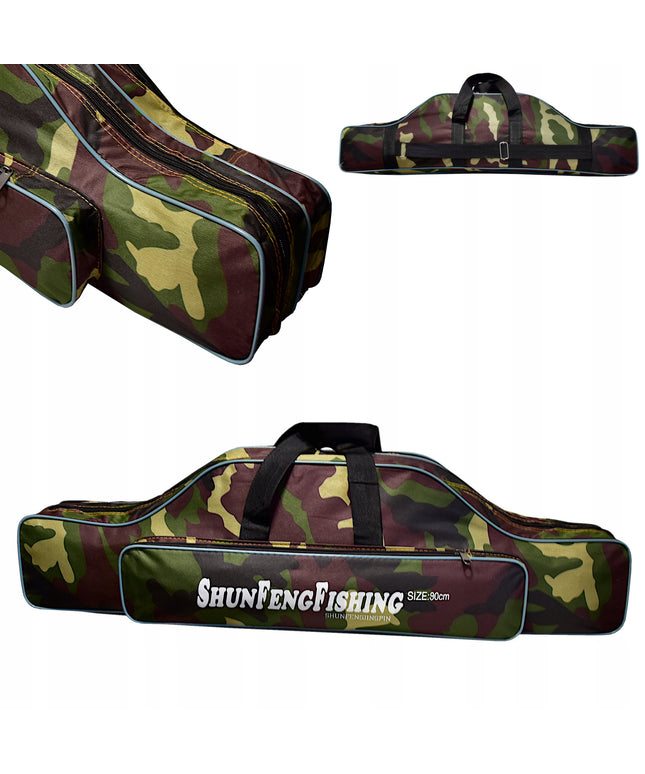 Sustiprintas 90cm meškerių dėklas, 2 skyrių, su kišene, dirželiu ir rankenomis