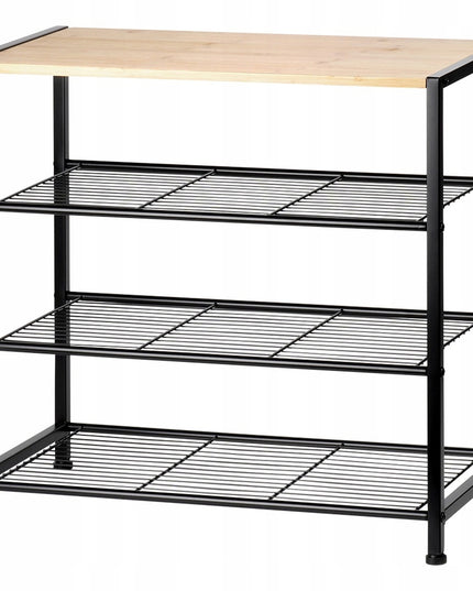 Batų lentyna, stovas, stelažas avalynei, didelė metalinė bambukinė spintelė 4 lentynomis