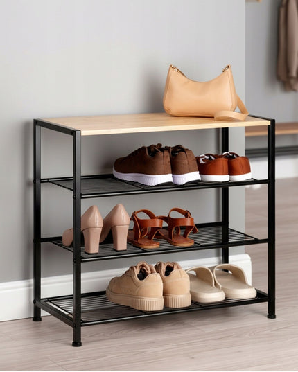 Batų lentyna, stovas, stelažas avalynei, didelė metalinė bambukinė spintelė 4 lentynomis