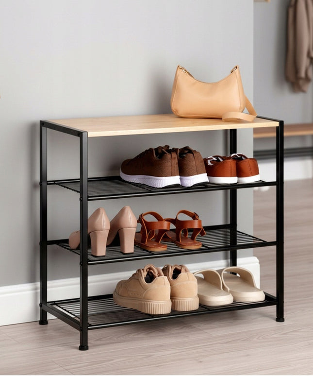 Batų lentyna, stovas, stelažas avalynei, didelė metalinė bambukinė spintelė 4 lentynomis