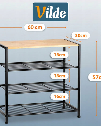 Batų lentyna, stovas, stelažas avalynei, didelė metalinė bambukinė spintelė 4 lentynomis