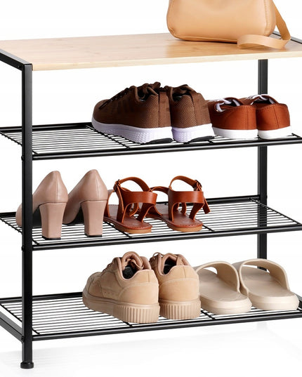 Batų lentyna, stovas, stelažas avalynei, didelė metalinė bambukinė spintelė 4 lentynomis