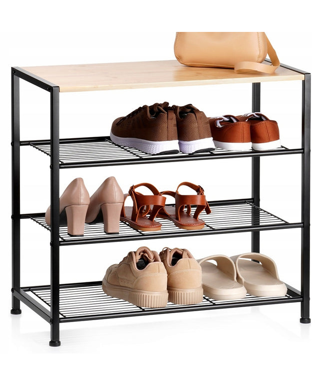 Batų lentyna, stovas, stelažas avalynei, didelė metalinė bambukinė spintelė 4 lentynomis