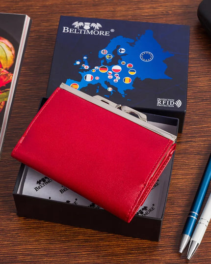 Beltimore moteriška odinė RFiD piniginė su užraktu, raudona