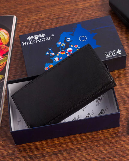 Moteriška odinė piniginė Beltimore A03 su RFID apsauga, didelė, juodos spalvos