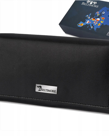 Moteriška odinė piniginė Beltimore A03 su RFID apsauga, didelė, juodos spalvos