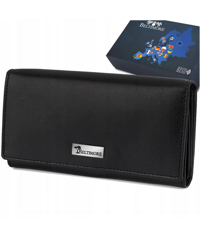 Moteriška odinė piniginė Beltimore A03 su RFID apsauga, didelė, juodos spalvos