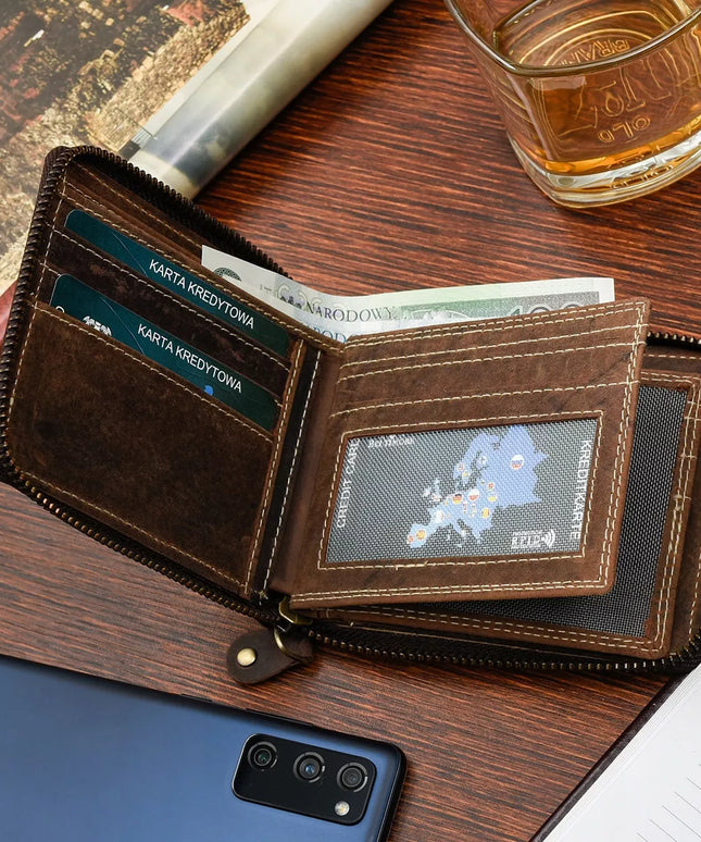Didelė horizontali odinė RFiD nubuko piniginė Beltimore