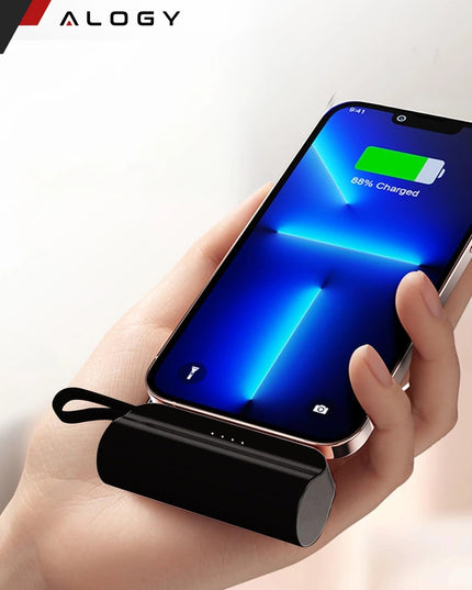 PowerBank 5000mAh 10.5W Mažas Kišeninis Power Bank USB-C +Lightning Juodas