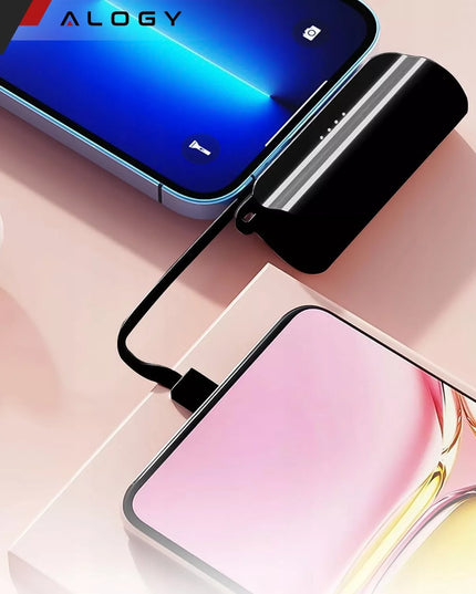Nešiojamas 5000 mAh 10,5 W galios kišeninis išorinis akumuliatorius (Power Bank), USB-C + „Lightning“, juodas