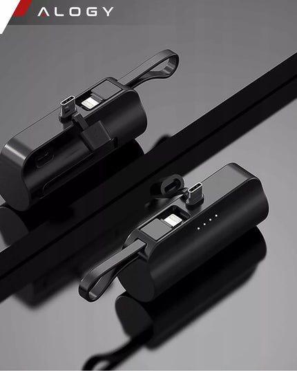 PowerBank 5000mAh 10.5W Mažas Kišeninis Power Bank USB-C +Lightning Juodas